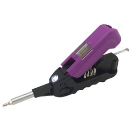 Kelvin Tools Kelvin 17 | The Palm-Sized Everyday Multi-Tool Set | 17 Integrated Tools: 13 Bit Screwdriver Set, Tape Measure, Liquid Level, Hammer, and Flashlight (Black/Purple)