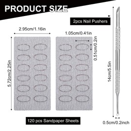 GEEHUA 2pcs Nail Cuticle Pusher, Dual Ended Gel Polish Cuticle Remover Tool with 120pcs 100 Grit Sandpapers Sheets Nail Care Nail Prep for Pre-treatment Nail Pushers Manicure Treatment Tool