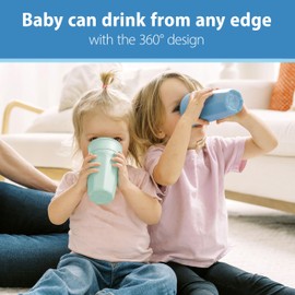 Dr. Brown's Milestones Cheers 360 Spoutless Transition Cup, Travel Friendly and Leak Free Sippy for Babies and Toddlers, Aqua and Blue, BPA-Free, 10 oz/300 mL, 9m+