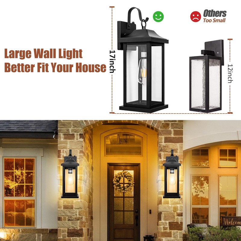 Roravilila Dusk to Dawn Large Outdoor Wall Light 17 Inch,