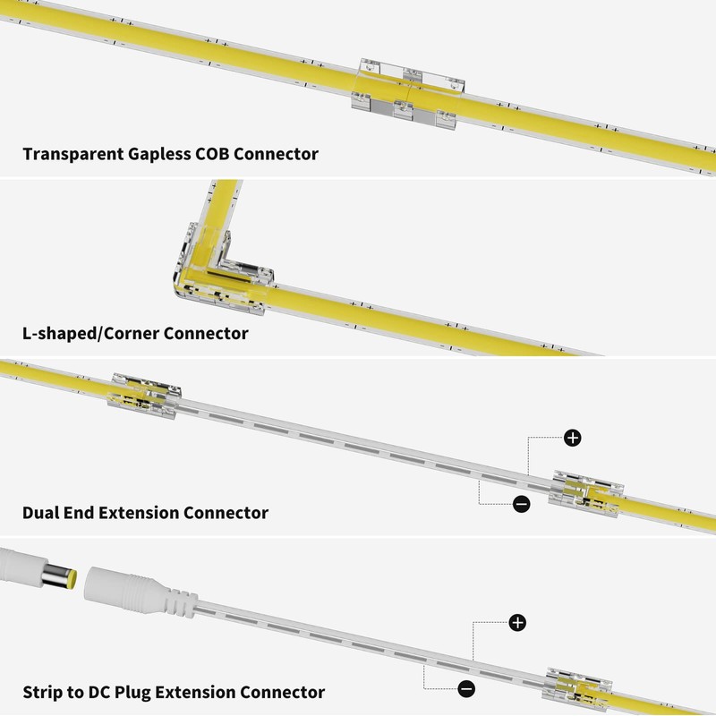 PAUTIX 5mm Connectors(2pcs Each),Gapless,L-Shaped,Dual End Strip,Strip to DC Plug Solderless