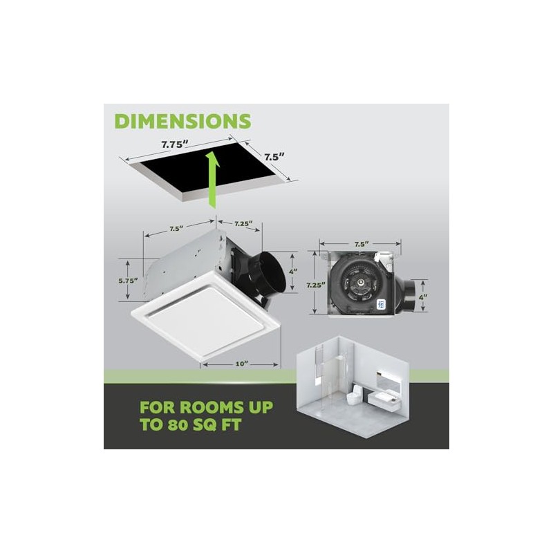 Homewerks 7140-80 Bathroom Fan Ceiling Mount Exhaust Ventilation, 1.5 Sones,