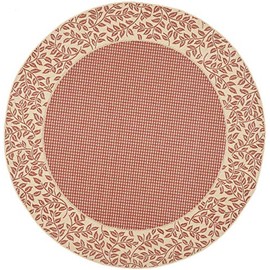 SAFAVIEH Courtyard Collection Area Rug - 6'7" Round, Red & Natural, Non-Shedding & Easy Care, Indoor/Outdoor & Washable-Ideal for Patio, Backyard, Mudroom (CY0727-3707)