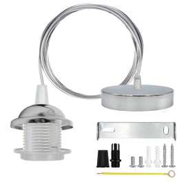 Ceiling Pendant Light, E27 Lamp Holder with Metal Screw, Industrial Style Ceiling Rose, Light Kit with Mounting Accessories for Shade, 100cm Flex Cable, Copper (Chrome)