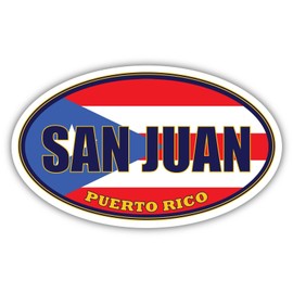 San Juan City Puerto Rico State Flag | PR Flag San Juan County Oval State Colors Reflective Sticker Car Decal 3x5 inches