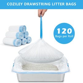 ELS PET 120 Count Small Cat Litter Box Liners, Heavy-Duty Drawstring Waste Bags Compatible with G1 E2 Orbitie Models, Pre-Perforated Roll, 21.6"×11" Extra Thick HDPE Tear-Resistant
