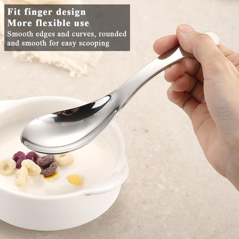 Berglander Stainless Steel Soup Spoons Set of 6, Raman Spoon,