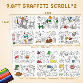 Hshenjhu Pack of 2 Drawing Rolls for Children, 30 x 300 cm Cuttable Drawing Roll Children, Kids DIY Painting Roll, Colouring Paper with 12 Colouring Pencils, for Girls, Boys, Birthday Gifts
