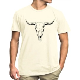 UNIQUEONE Vintage Mens Western Country Cowboy Shirts Boho Cow Skull Graphic Tees with Pattern Short Sleeve Concert ShirtsColor: Apricot, Size: 5 XL
