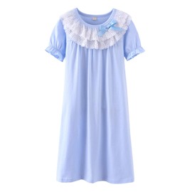 Toddler Girls' Princess Nighties Lace Sleep Shirts Twirl Ruffle Nightie Short Sleeve Blue 4t