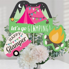 Let's Go Glamping - Camp Glamp Party or Birthday Party Centerpiece Sticks - Table Toppers - Set of 15