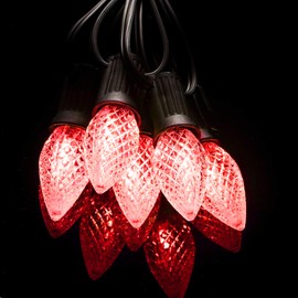 AJONIAM C7 Led Replacement Christmas Light Bulbs, 25-Pack C7 Shatterproof Led Bulbs with E12 Candelabra Base for Christmas String Lights, Waterproof & Dimmable Christmas Village Bulbs - Red