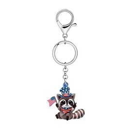 NEWEI Acrylic Northern Raccoon Keychains Rings Jungle Animal Jewelry Handbag Purse Car Charms Gift for Women Girls (4th of July)
