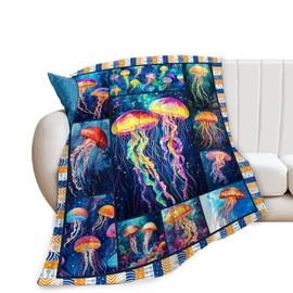 Jamie World Jellyfish Blanket - Cozy Plush Jellyfish Throw for Girls & Boys - Fuzzy Flannel Fleece Marine Life Blanket - 50"x40"