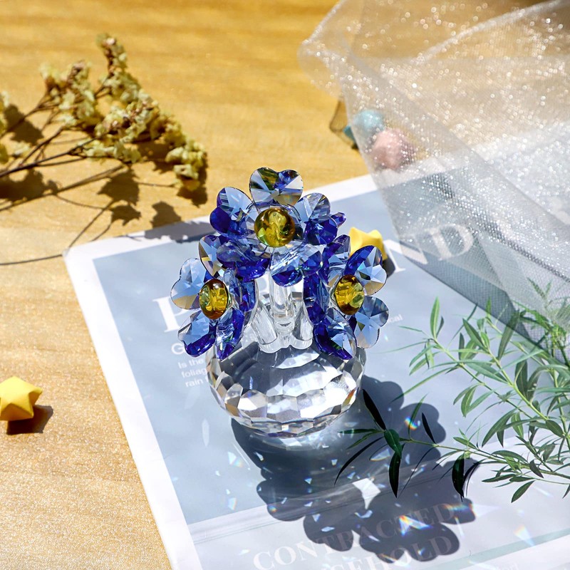 TOLIDA Crystal Forget-Me-Not Ornament - Blue Flower Figurine Crystal Paperweight,