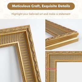 FOLKOR Antique Gold Canvas Frame for 9x12 Wedding Memorial Portraits Oil Paintings, No Back & Glass, 2.2" Wide Solid Wood Ornate Frame for Watercolor Landscape Abstract Artwork, New Home Wedding Gift