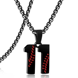 SKQIR Number Necklace for Men Baseball Black Baseball Jersey Number Pendant for Athletes Number Chain for Boys Sport Stainless Steel Baseball gifts（Number：11