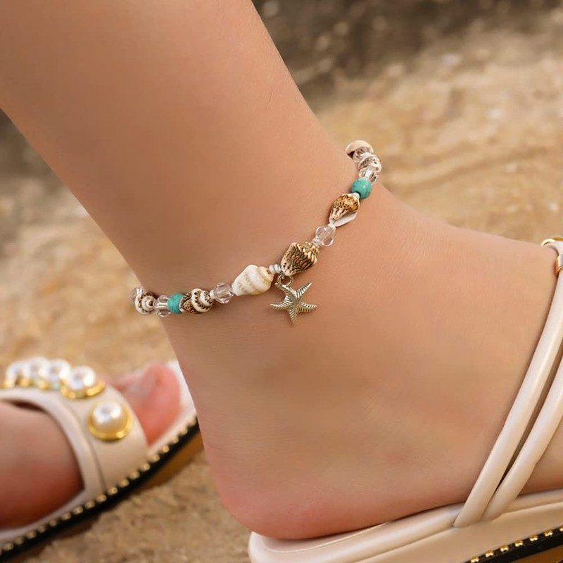 Clataly Conch Necklaces Turquoise Ankle Starfish Pendant Feet Chain Beads