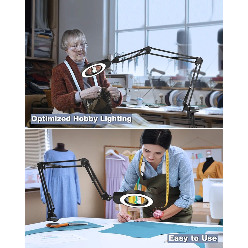 NOEVSBIG Desk Magnifying Glass with Light 10+5X Desktop Lamp Close