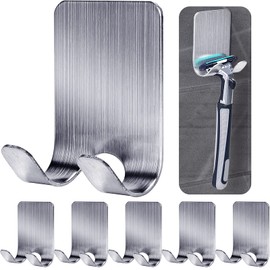 Gorffy Porta Rasoio Doccia Multiuso - 6 Pezzi Lamette Impermeabili in Acciaio Inossidabile Autoadesivi per Bagno (D'argento)