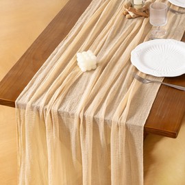 Socomi Spring Easter Cheesecloth Table Runner Beige Gauze 120 Inch Rustic Boho Cheese Cloth Runner for Wedding Party Baby Bridal Shower Decoration Holiday Decorations