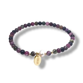 Morchic 4mm Natural Tourmaline Gemstone Beads Stretch Bracelet for Women, With Freshwater Pearls, Energy Gem Birthday Gift for Her 7.2”