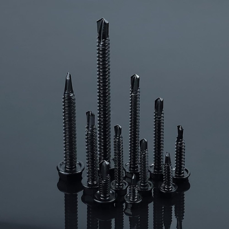 #14 x 1-1/4" Black Hex Washer Head Self Drilling Screws