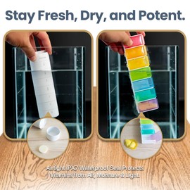 Ankomn - 7 Day Travel Pill Organizer. IPX7 Rating Waterproof, Airtight & Portable Pill Case for Vitamins. Durable Weekly Supplement Case with Stackable Compartments for Outdoor Use - White
