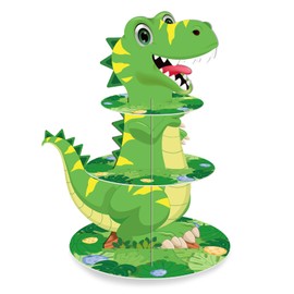 MORAINJAY 3-stöckiger Cupcake Ständer Dinosaurier, Papp Tortenständer für Muffins, Dessert Etagere, Dinosaurier Party Tischdeko, Kuchenständer für Kindergeburtstag Feier