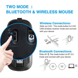 Wireless Bluetooth Mouse for Laptop,Rechargeable Mouse 2.4G USB Optical Wireless Mouse,LED Slim Dual Mode(Bluetooth 5.0 and 2.4G) Wireless Mouse for Laptop, PC, Mac OS,Android,Windows(Dark Blue)