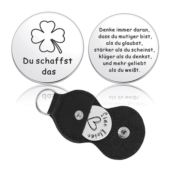 HXTNool Small Hug Lucky Charm, Pocket Hug, Small Lucky Charm with Bag, Courage Gift, Get Well Soon Gifts for Favourite Person, Girlfriend, Women, Patient (Du schaffst Das-Silber)