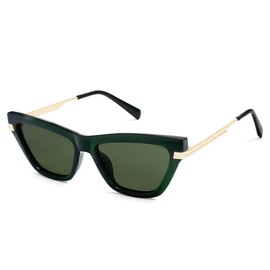 SOJOS Retro Small Polarized Cat Eye Sunglasses Womens Vintage Shades Trendy Stylish Sunnies SJ2361 with Green/Green Lens