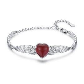 CRWENG Angel Wings Bracelet for Women 925 Sterling Silver Heart Birthstone Bracelet Suitable for Mother's Day Birthday Jewelry Gift for Mother Lover Wife (July)