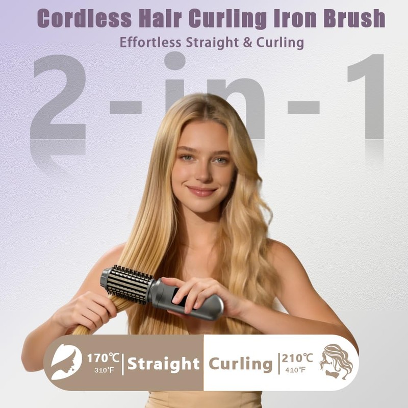 SL Euthtion Cordless Hair Curling Iron Brush Rechargeable Battery-Powered, 3-in-1