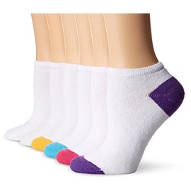 Fruit of the Loom Women's No Show Socks 6 Pack, White/Purple/Blue/Pink/Yellow, Shoe Size: 4-10