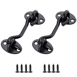 Helonge 2 Pcs Barn Door Lock, 3 inch Steel Hook and Eye Latch for Door, Black