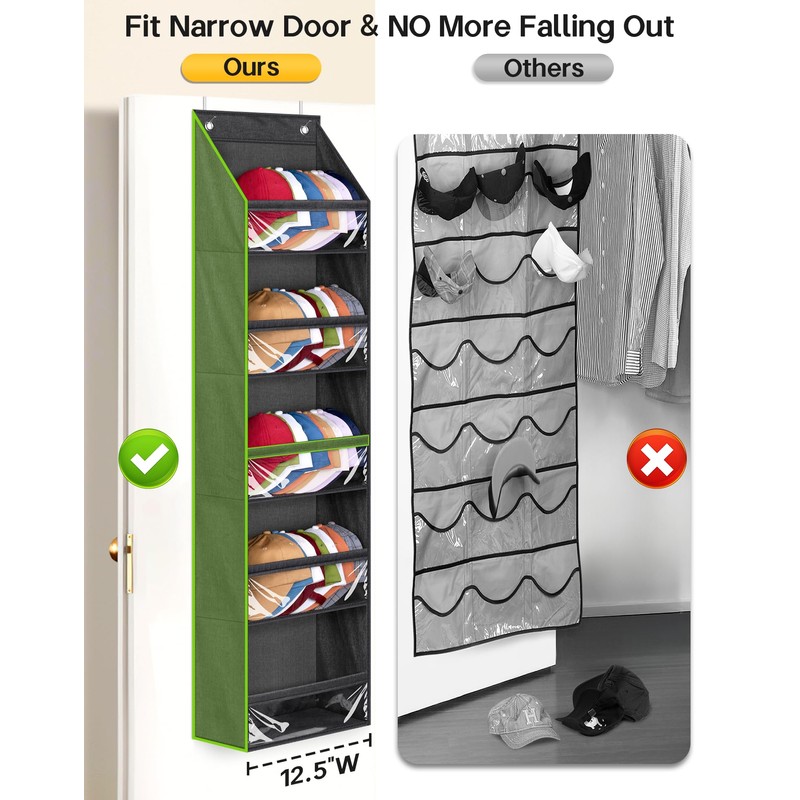 SLEEPING LAMB Narrow Door Hat Organizer for Baseball Caps, Baseball