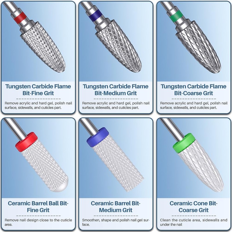 Glix 13-in-1 Professional Nail Drill Bits Set, Tungsten Carbide, Ceramic,