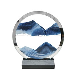 RoseFlower Moving Sand Art Picture, 3D Colorful Deep Sea Sandscape Flowing Sand Picture in Glass, Thanksgiving Day Christmas Holiday Present - Home Office Desktop Decor, Blue/6.29 Inch