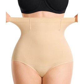 Nebility Tummy Control Shapewear Panties for Women - High Waisted Shaping Brief Butt Lifter Seamless Body Shaper Girdle Beige
