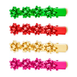 Christmas Bow Hair Clips Set - 4PCS Colorful Metallic Ribbon Hairpins, Festive Hair Accessories for Women