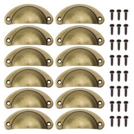 Juibao Pack of 12 Shell Handle Drawer Handles, Retro Metal Half Moon Cabinet Knob, Pull Handles for Kitchen Cabinet, Furniture, Cabinet, Antique Brass Shell Handle