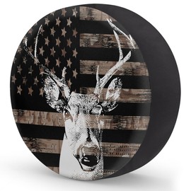 OMFUNS American Flag Camo Tire Covers Protectors Weatherproof Dust-Proof Deer Animal Spare Wheel Cover Fit for Jeep Wrangler RV, SUV, Truck Travel Camper Trailer Vehicle 14"