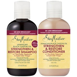 SheaMoisture Strengthen & Restore Shampoo & Conditioner, Travel-Size – Jamaican Black Castor Oil for Hair Repair & Frizz Control, 3.2 Oz Ea (2 Piece Set)