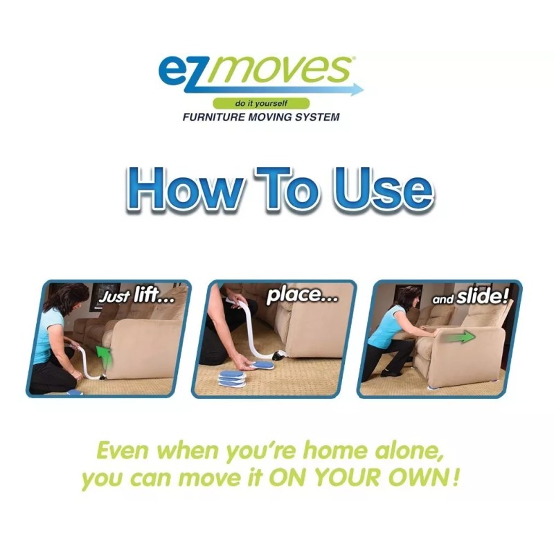 EZ Moves Furniture Moving System w/ 8 slides & Lifter