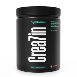 GymBeam GymBeam Crea7in - Mischung aus Kreatin, mikronisiertem Kreatinmonohydrat und gepuffertem Kreatinmonohydrat, Komplex zur Leistungssteigerung, mit Sibirischem Ginsengm (600 g, Peach Ice Tea)