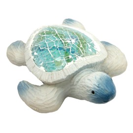 Ebros Nautical Marine Aqua Blue Coastal Ocean Giant Sea Turtle Statue with Crushed Glass Mosaic Shell Nautical Decor Figurine 5.5" Long Bathroom Boudoir Vanity Countertop Decorative Accent