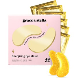 grace & stella Under Eye Mask - Reduce Dark Circles, Puffy Eyes, Undereye Bags, Wrinkles - Gel Under Eye Patches - Bridesmaid Gifts - Vegan Self Care (48 Pairs, Gold)