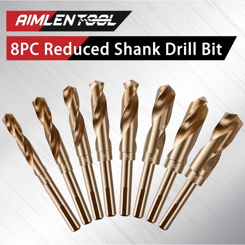 AIMLENTOOL Reduced Shank Drill Bit Set, 8Pcs High-Speed Steel, 1/2”