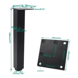 Ulifestar 4 Pack Adjustable Furniture Legs, 300mm/12'' Black Aluminum Alloy Support Feet Heavy Duty Replacement Legs for Sofa Bed Desk TV Cabinet Couch Coffee Table Sideboards Cupboard Dresser